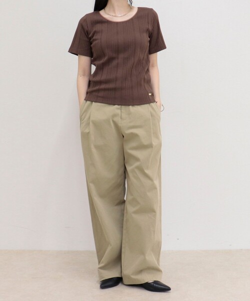 fredy emue(フレディエミュ)の「ランダムテレコ5分袖Tシャツ(Tシャツ/カットソー・レディース・ライトグリーン/ブラウン/ブラック/グレイッシュベージュ/オフホワイト・38)」の22枚目の写真