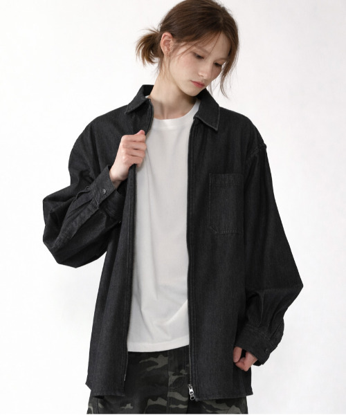 neos（ネオス）の「【neos】ルーズシルエット フルジップ プルオーバー シャツジャケット ツイル デニム オーバーサイズ メンズ レディース（シャツ/ブラウス・メンズ・ブラック系/ブルー系/ライトベージュ/チャコールグレー・MEDIUM/LARGE/X-LARGE）」の21枚目の写真