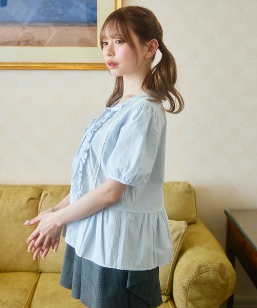 TITTY&CO.（ティティーアンドコー）の「フロントフリルブラウス（シャツ/ブラウス・レディース・ミント/サックスブルー/ホワイト・FREE）」の13枚目の写真