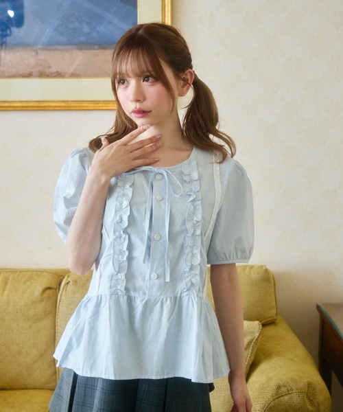 TITTY&CO.（ティティーアンドコー）の「フロントフリルブラウス（シャツ/ブラウス・レディース・ミント/サックスブルー/ホワイト・FREE）」の12枚目の写真