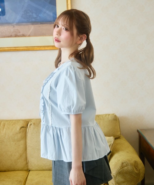 TITTY&CO.（ティティーアンドコー）の「フロントフリルブラウス（シャツ/ブラウス・レディース・ミント/サックスブルー/ホワイト・FREE）」の14枚目の写真