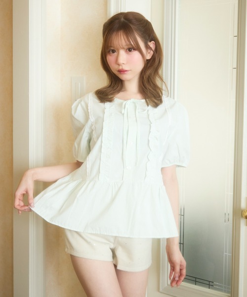 TITTY&CO.（ティティーアンドコー）の「フロントフリルブラウス（シャツ/ブラウス・レディース・ミント/サックスブルー/ホワイト・FREE）」の9枚目の写真