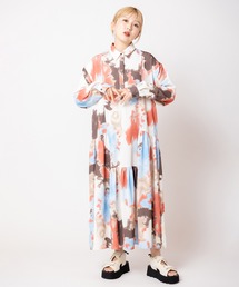 OSMOSIS | プリント切替ギャザーシャツワンピース(シャツワンピース)