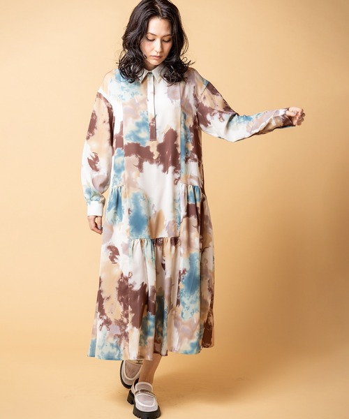 OSMOSIS（オズモーシス）の「プリント切替ギャザーシャツワンピース（シャツワンピース・レディース・ピンク/グリーン・ONE SIZE）」の2枚目の写真