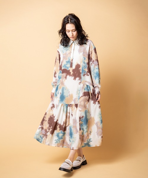 OSMOSIS（オズモーシス）の「プリント切替ギャザーシャツワンピース（シャツワンピース・レディース・ピンク/グリーン・ONE SIZE）」の3枚目の写真