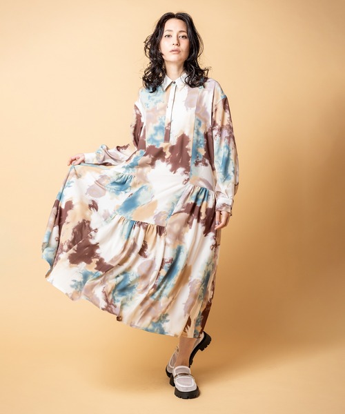 OSMOSIS（オズモーシス）の「プリント切替ギャザーシャツワンピース（シャツワンピース・レディース・ピンク/グリーン・ONE SIZE）」の4枚目の写真