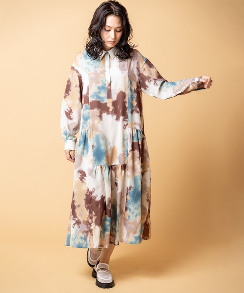 OSMOSIS（オズモーシス）の「プリント切替ギャザーシャツワンピース（シャツワンピース・レディース・ピンク/グリーン・ONE SIZE）」の5枚目の写真