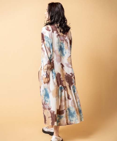 OSMOSIS（オズモーシス）の「プリント切替ギャザーシャツワンピース（シャツワンピース・レディース・ピンク/グリーン・ONE SIZE）」の6枚目の写真