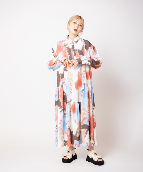 OSMOSIS（オズモーシス）の「プリント切替ギャザーシャツワンピース（シャツワンピース・レディース・ピンク/グリーン・ONE SIZE）」の10枚目の写真