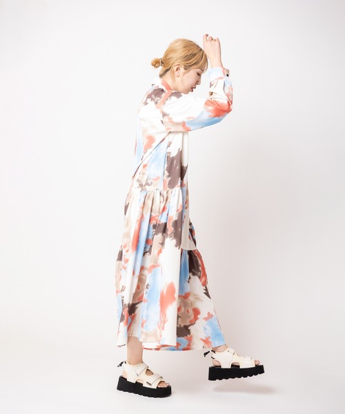 OSMOSIS（オズモーシス）の「プリント切替ギャザーシャツワンピース（シャツワンピース・レディース・ピンク/グリーン・ONE SIZE）」の12枚目の写真