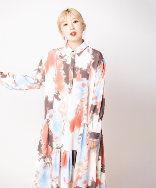 OSMOSIS（オズモーシス）の「プリント切替ギャザーシャツワンピース（シャツワンピース・レディース・ピンク/グリーン・ONE SIZE）」の13枚目の写真