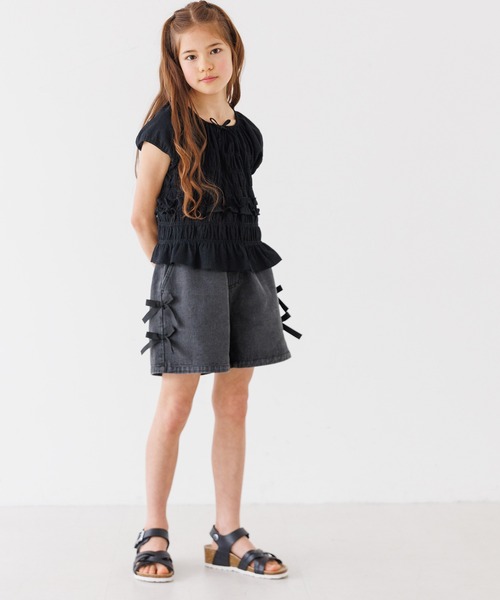 coca（coca）（コカ）の「キッズ　デニムリボンショートパンツ（デニムパンツ・キッズ・ブルー/ブラック・120/130/140/150）」の7枚目の写真
