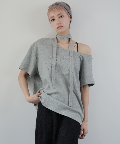 Ulysses(ユリシス)の「タイ付き ワンショルロゴTシャツ(Tシャツ/カットソー・レディース・ホワイト/グレー/ネイビー/ブラック・F)」の3枚目の写真