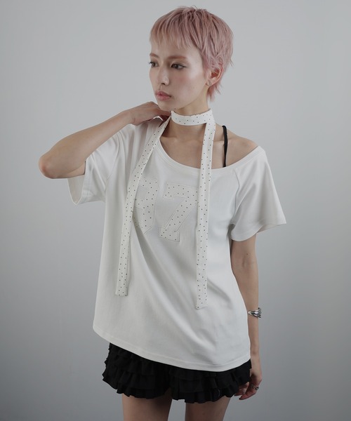 Ulysses(ユリシス)の「タイ付き ワンショルロゴTシャツ(Tシャツ/カットソー・レディース・ホワイト/グレー/ネイビー/ブラック・F)」の21枚目の写真