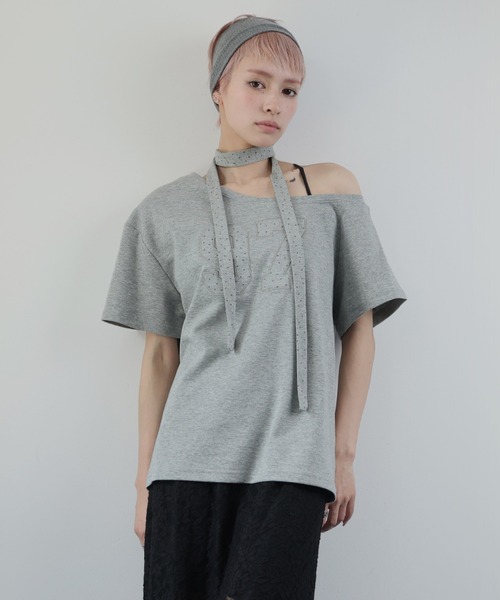 Ulysses(ユリシス)の「タイ付き ワンショルロゴTシャツ(Tシャツ/カットソー・レディース・ホワイト/グレー/ネイビー/ブラック・F)」の5枚目の写真