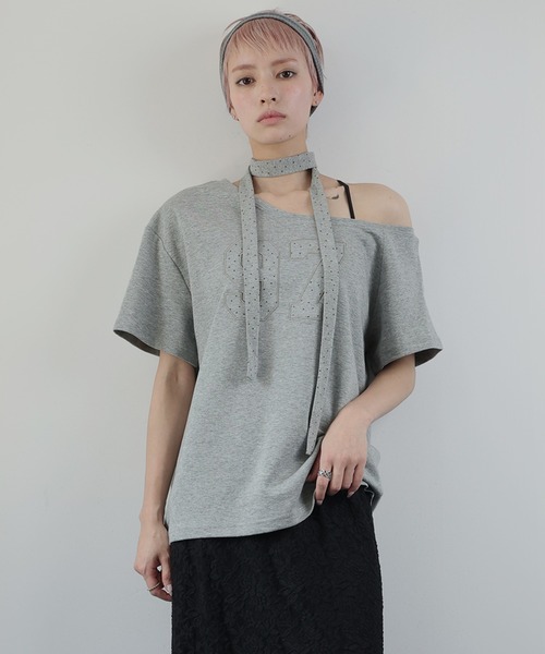 Ulysses(ユリシス)の「タイ付き ワンショルロゴTシャツ(Tシャツ/カットソー・レディース・ホワイト/グレー/ネイビー/ブラック・F)」の6枚目の写真