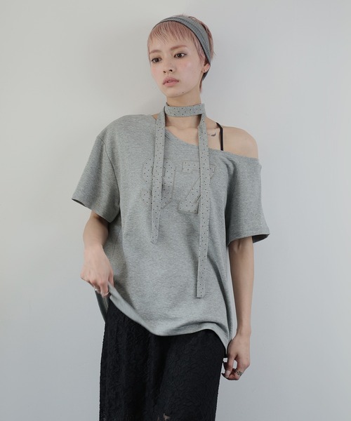 Ulysses(ユリシス)の「タイ付き ワンショルロゴTシャツ(Tシャツ/カットソー・レディース・ホワイト/グレー/ネイビー/ブラック・F)」の7枚目の写真