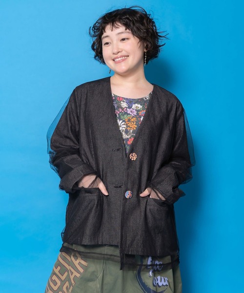 ScoLar（スカラー）の「161658：チュール重ねデニムジャケット（デニムジャケット・レディース・ブルー/グレー・M）」の2枚目の写真
