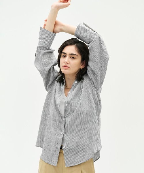 N.O.R.C(ノーク)の「【フレンチリネン】ガールフレンドシャツ(シャツ/ブラウス・レディース・サックスブルー/ブラウン/ピンク/ホワイト/ストライプ・フリー)」の6枚目の写真