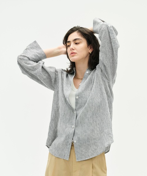 N.O.R.C(ノーク)の「【フレンチリネン】ガールフレンドシャツ(シャツ/ブラウス・レディース・サックスブルー/ブラウン/ピンク/ホワイト/ストライプ・フリー)」の12枚目の写真