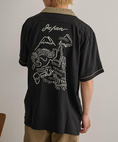HOUSTON（ヒューストン）の「【HOUSTON】SOUVENIR SHIRT（MAP)（シャツ/ブラウス・メンズ・オリーブ/ブラック・L/M）」の2枚目の写真