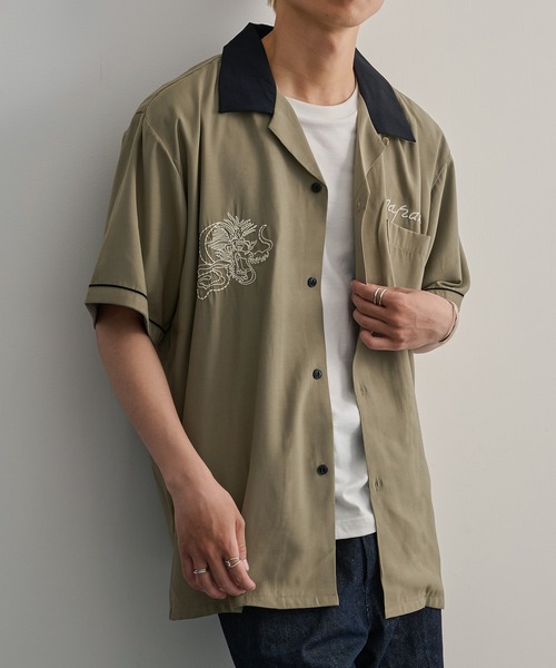 HOUSTON（ヒューストン）の「【HOUSTON】SOUVENIR SHIRT（MAP)（シャツ/ブラウス・メンズ・オリーブ/ブラック・L/M）」の6枚目の写真