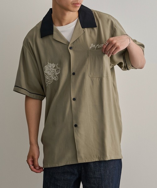 HOUSTON（ヒューストン）の「【HOUSTON】SOUVENIR SHIRT（MAP)（シャツ/ブラウス・メンズ・オリーブ/ブラック・L/M）」の5枚目の写真