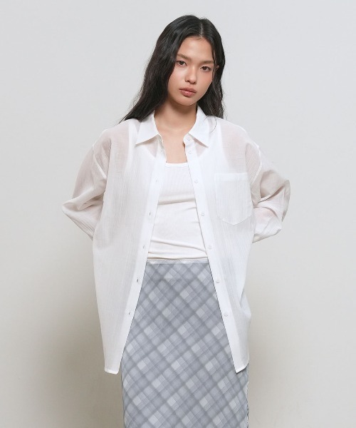 GENERAL IDEA(ジェネラルアイデア)の「【GENERAL IDEA】リンクルフリーシアーシャツ / WRINKLE SHEER SHIRT(シャツ/ブラウス・レディース・アイボリー/グレー/ホワイト・S/M/L)」の2枚目の写真