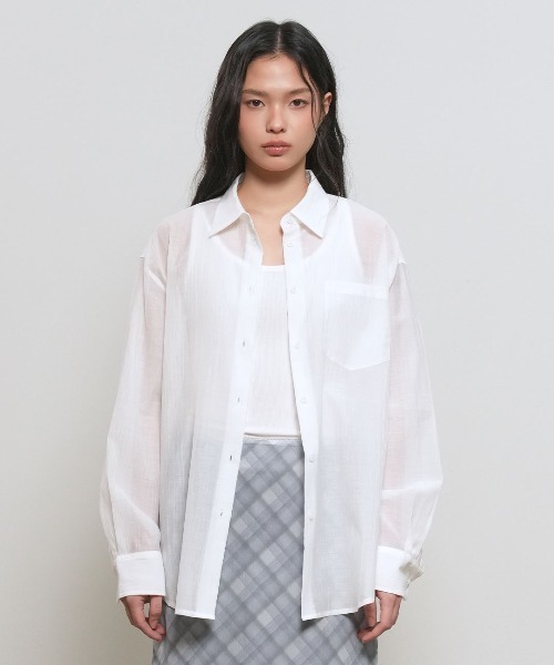 GENERAL IDEA(ジェネラルアイデア)の「【GENERAL IDEA】リンクルフリーシアーシャツ / WRINKLE SHEER SHIRT(シャツ/ブラウス・レディース・アイボリー/グレー/ホワイト・S/M/L)」の4枚目の写真