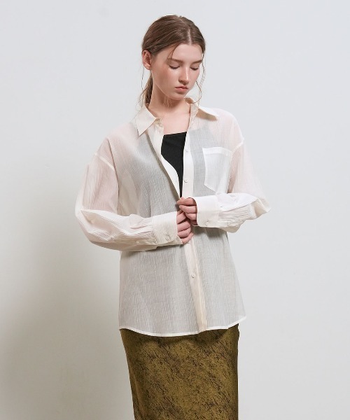 GENERAL IDEA(ジェネラルアイデア)の「【GENERAL IDEA】リンクルフリーシアーシャツ / WRINKLE SHEER SHIRT(シャツ/ブラウス・レディース・アイボリー/グレー/ホワイト・S/M/L)」の12枚目の写真