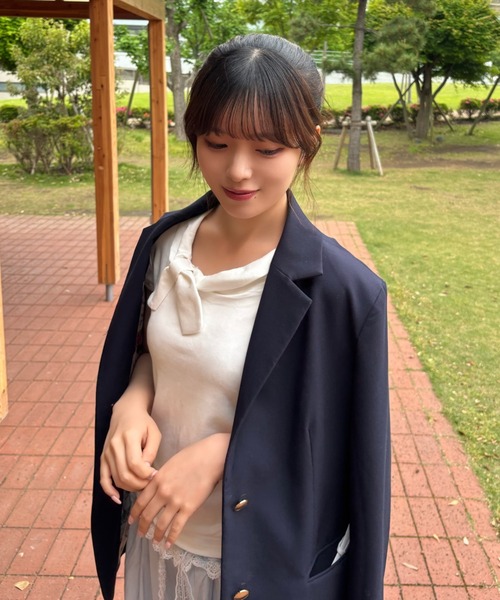 mebole（メボレ）の「Check Scarf Neck Top（Tシャツ/カットソー・レディース・ネイビー/ホワイト・FREE）」の6枚目の写真