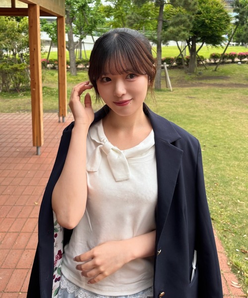 mebole（メボレ）の「Check Scarf Neck Top（Tシャツ/カットソー・レディース・ネイビー/ホワイト・FREE）」の7枚目の写真