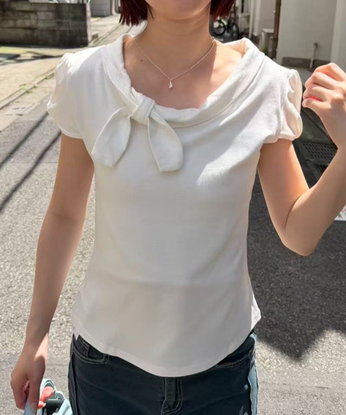 mebole（メボレ）の「Check Scarf Neck Top（Tシャツ/カットソー・レディース・ネイビー/ホワイト・FREE）」の8枚目の写真