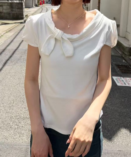 mebole（メボレ）の「Check Scarf Neck Top（Tシャツ/カットソー・レディース・ネイビー/ホワイト・FREE）」の9枚目の写真