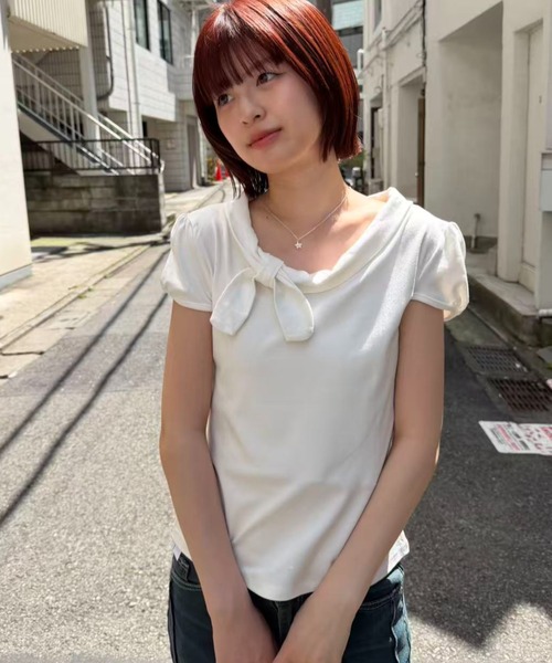 mebole（メボレ）の「Check Scarf Neck Top（Tシャツ/カットソー・レディース・ネイビー/ホワイト・FREE）」の10枚目の写真