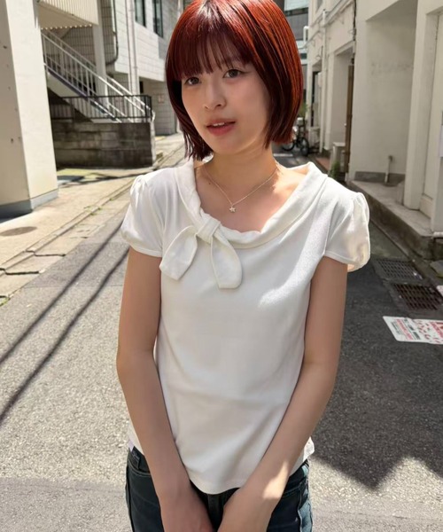 mebole（メボレ）の「Check Scarf Neck Top（Tシャツ/カットソー・レディース・ネイビー/ホワイト・FREE）」の11枚目の写真