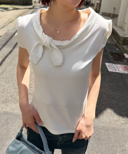 mebole（メボレ）の「Check Scarf Neck Top（Tシャツ/カットソー・レディース・ネイビー/ホワイト・FREE）」の12枚目の写真