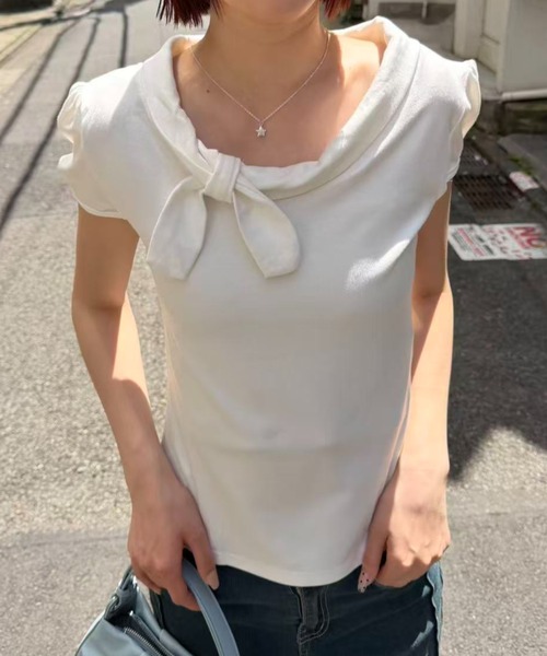 mebole（メボレ）の「Check Scarf Neck Top（Tシャツ/カットソー・レディース・ネイビー/ホワイト・FREE）」の13枚目の写真