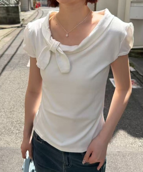 mebole（メボレ）の「Check Scarf Neck Top（Tシャツ/カットソー・レディース・ネイビー/ホワイト・FREE）」の16枚目の写真
