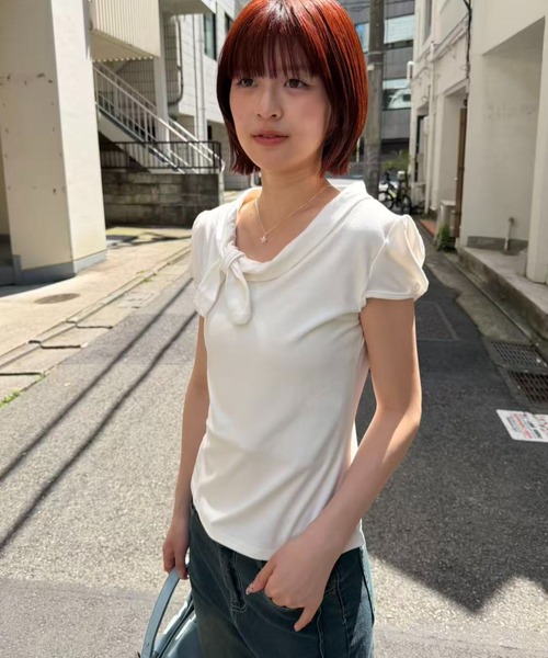 mebole（メボレ）の「Check Scarf Neck Top（Tシャツ/カットソー・レディース・ネイビー/ホワイト・FREE）」の17枚目の写真