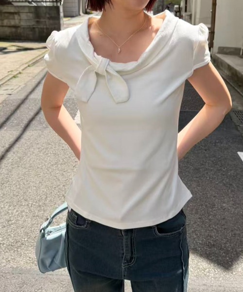 mebole（メボレ）の「Check Scarf Neck Top（Tシャツ/カットソー・レディース・ネイビー/ホワイト・FREE）」の19枚目の写真