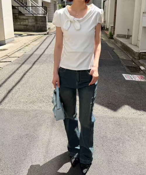 mebole（メボレ）の「Check Scarf Neck Top（Tシャツ/カットソー・レディース・ネイビー/ホワイト・FREE）」の22枚目の写真