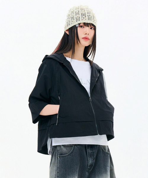 CHASECULT(チェイスカルト)の「レディース 7部袖フードジャケット-FBRG4172C03(ナイロンジャケット・レディース・ブラック・FRE)」の3枚目の写真