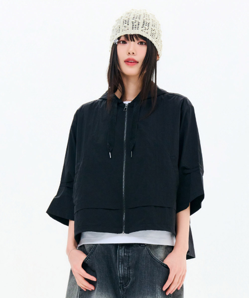 CHASECULT(チェイスカルト)の「レディース 7部袖フードジャケット-FBRG4172C03(ナイロンジャケット・レディース・ブラック・FRE)」の4枚目の写真