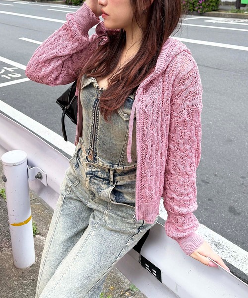 SPIRALGIRL（スパイラルガール）の「透かし編みダブルジップニットパーカー（パーカー・レディース・グレー/ホワイト/ピンク・FREE）」の6枚目の写真