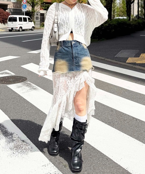 SPIRALGIRL（スパイラルガール）の「透かし編みダブルジップニットパーカー（パーカー・レディース・グレー/ホワイト/ピンク・FREE）」の8枚目の写真