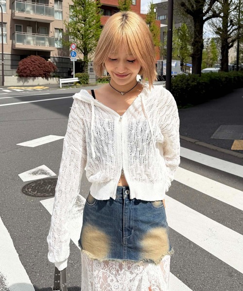 SPIRALGIRL（スパイラルガール）の「透かし編みダブルジップニットパーカー（パーカー・レディース・グレー/ホワイト/ピンク・FREE）」の10枚目の写真
