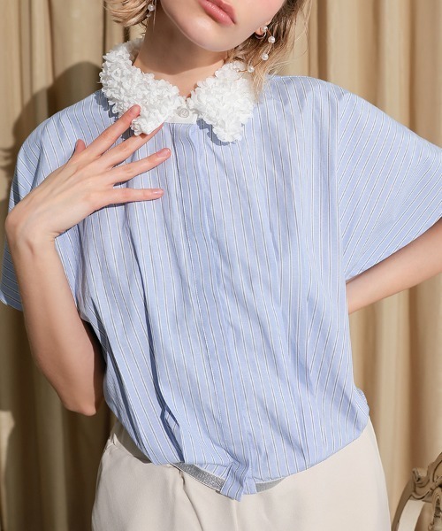 DONOBAN(ドノバン)の「ブロッサムカラーシャツ(シャツ/ブラウス・レディース・ブラック/ホワイト/ブルー・ONE SIZE)」の6枚目の写真
