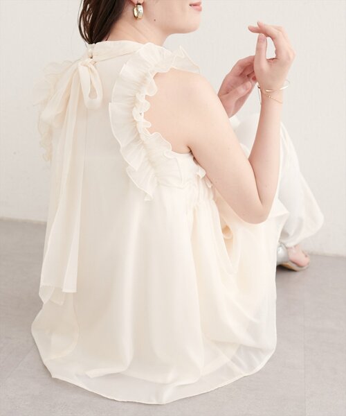 natural couture(ナチュラルクチュール)の「バックリボンノースリチュニック(シャツ/ブラウス・レディース・ブラック/サックスブルー/アイボリー/ミント/ラベンダー・FREE)」の8枚目の写真