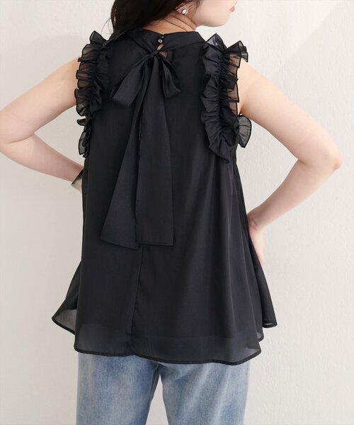 natural couture(ナチュラルクチュール)の「バックリボンノースリチュニック(シャツ/ブラウス・レディース・ブラック/サックスブルー/アイボリー/ミント/ラベンダー・FREE)」の12枚目の写真